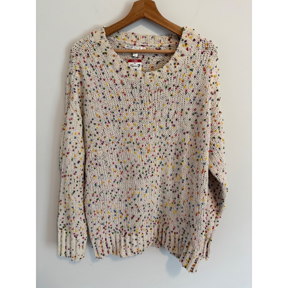 Seven7 Women Popcorn Chenille Sweater Cream Confetti Multi Color XL